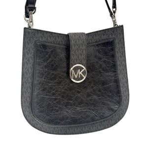 Michael Kors Crossbody Bag‎ Crinkled Leather Lillie Logo Black Large